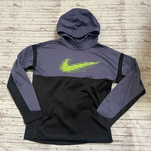 Nike Hoodie Sweatshirt Boys  Dri-Fit Blue Black Swoosh Jacket Size Large L